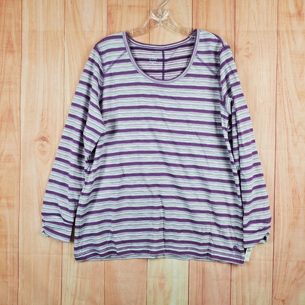 Talbots Womens Sweater Sz 1X Purple Striped Cotton Knit Round Neck Long Sleeve